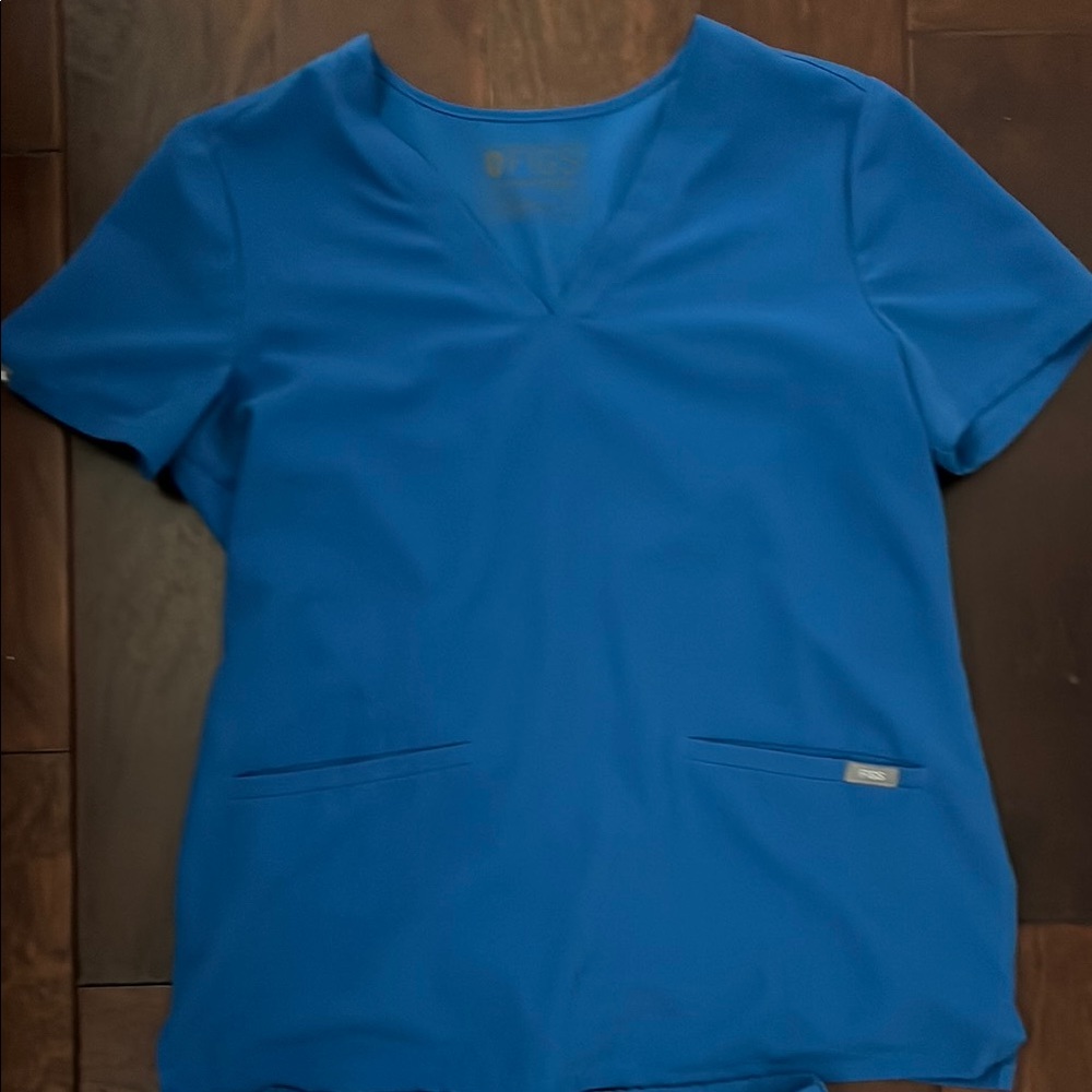 Figs Blue Fitted Short Sleeve Tee